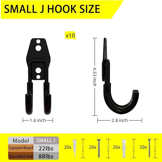 10 Pack Garage Hooks Heavy Duty with Anti-Slip Coating, Steel Utility Ladder Hooks for Hanging Garden Tools, Hoses, Ropes, Bikes and More (2.8in)