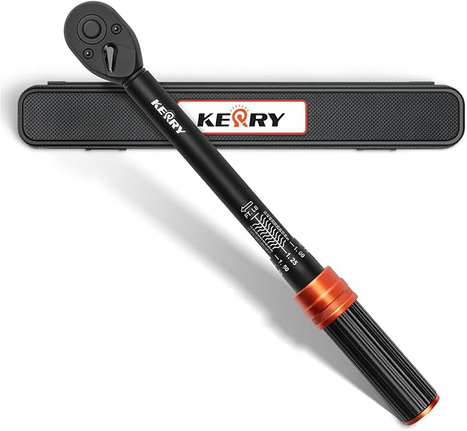 Kerry 3/8 Inch Drive Click Torque Wrench, 5-50 FT.LB/6.8-67.8 Nm, ±3% High Accuracy, Dual Range Scales, Clearly Graduated, Eeasy Read, Hardened Alumium Alloy, 72 Tooth Click Torque Wrench for Bike