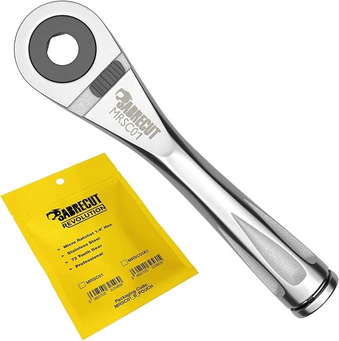 SabreCut 1 x MRSC01 Mini Micro Ratchet 1/4" Hex Stainless Steel Professional 72 Tooth Gear Hand Ratchet Wrench