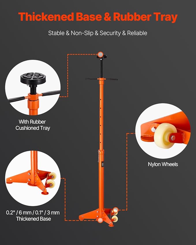 VEVOR Underhoist Support Stand, 3/4 Ton Capacity Under Hoist Jack Stand, Lifting from 38.4 to 75.4 in, Bearing Mounted Spin Handle, Self-Locking Threaded Screw, Two Wheels, Support Vehicle Components