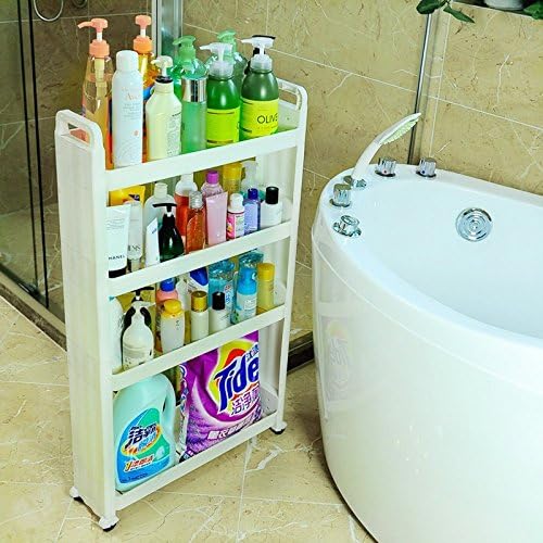 BAOYOUNI Slim Storage Cart Between Washer Dryer Cabinet Rolling Shelf Slide Out Tower Narrow Space Organizer Rack with Wheels for Laundry, Bathroom, Kitchen & Living Room (4-Tier)
