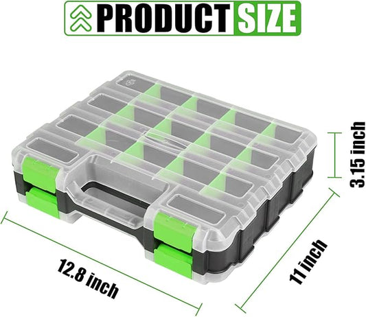 Generic Tool Box with Transparent Lid, Double Side 34-Compartments Organizer Box with Removable Dividers for Hardware, Screws, Bolts, Nails, Beads, Jewelry and Fishing Accessories, Green, 4 Packs