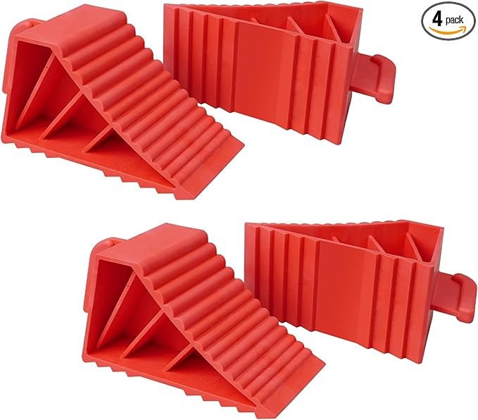 Donext Wheel Chocks Rubber Heavy Duty, Tire Chocks for Travel Trailers, RV, Camper, and Trucks 4-Pack, Red