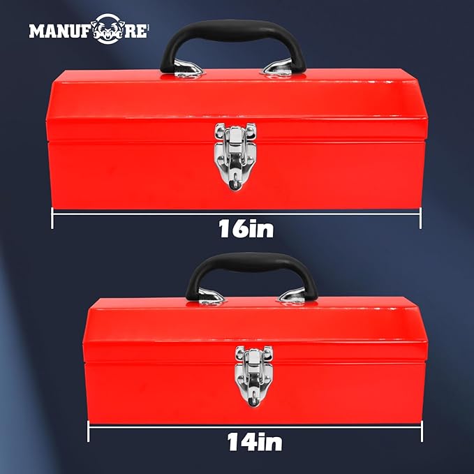 MANUFORE 16" Metal Tool Box Lightweight and Sturdy Storage Box Made of Heavy Steel and Nicely Finished and Painted