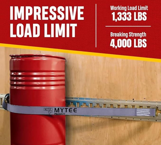 Mytee Products 2'' x 16' E Track Straps w/Spring E-Fittings - Grey Ratchet Etrack Straps w/Heavy Duty 4000 lbs Breaking Strength for Enclosed Trailers, Trucks & Vans
