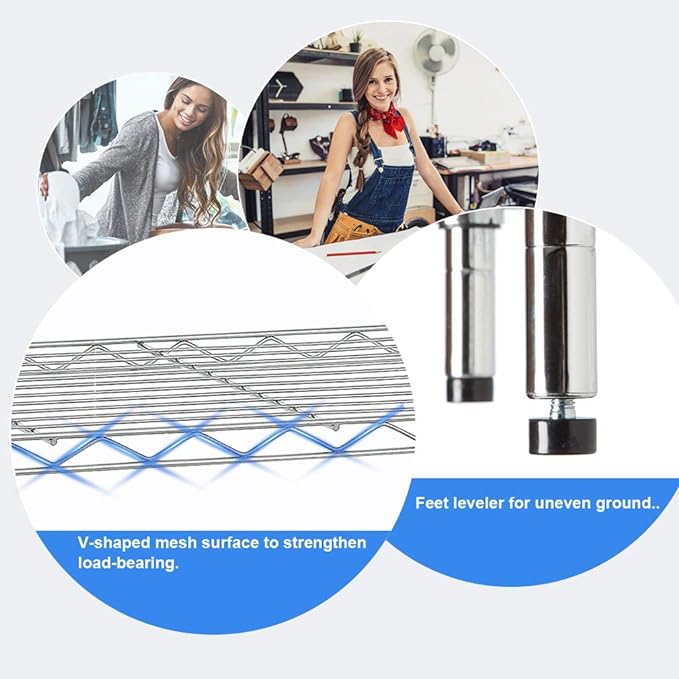 BestOffice 4-Storage Shelves Metal Garage Shelving Wire Shelf Organizer Shelving, 36" x 14" x 54", Unit 250 lbs Per Shelf, Chrome | Sturdy, Adjustable, Easy Assembly | Garage Pantry Kitchen Closet