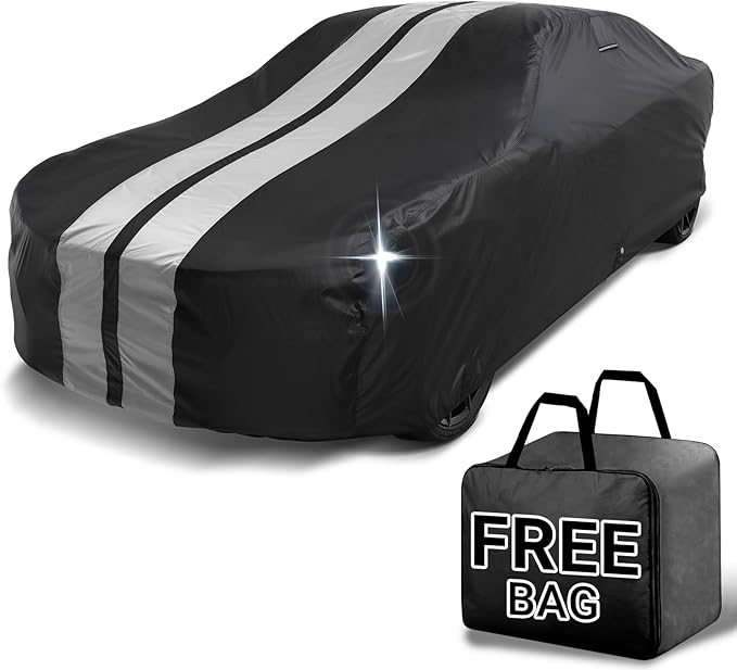 iCarCover Custom Car Cover for Mercedes-Benz 220S / W180 (1956-1965) Waterproof All-Weather Rain Snow UV Sun Protector Full Exterior Indoor Outdoor Car Cover (Stripe - Black/Gray)