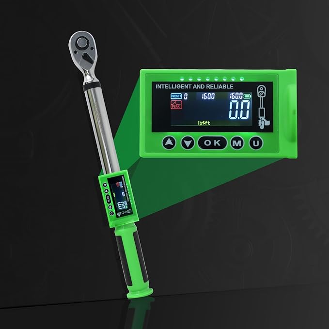 UPGRADE 1/2 Inch Drive Digital Torque Wrench 8-160FT-LB/10-220N.M, Torque Range Accurate to 2%, Electric Torque Wrench with Buzzer and LED Flash Notification for Bike/Motorcycle/Auto Repair