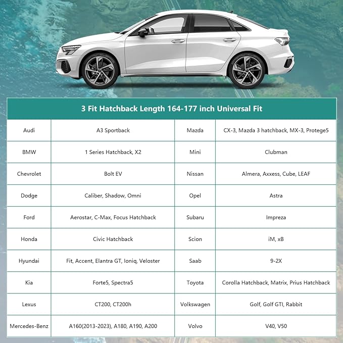 16 Layers Hatchback Car Cover Waterproof All Weather, Universal Fit vw Golf, Honda Fit, Mazda 3, Toyota Corolla, Ford Fiesta/Focus, Nissan Leaf, Mini Clubman etc.