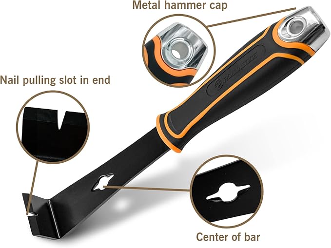 ROLLINGDOG 1.5" Small Pry Bar - Thin Flat Pry Bar for Trim Stainless Steel Mini Crowbar with Protective Coating, Dual Nail Slots, Chisel Head & Steel Striking Cap