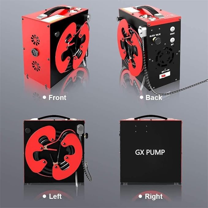 GX PUMP GX-E-CS3 PCP Air Compressor, Auto-Stop,Oil-Free, Built-in Water-Oil Separator Filter, Powered by Car 12V DC or Home 110V AC w/Converter,4500Psi/30Mpa,Paintball Air Compressor Pump