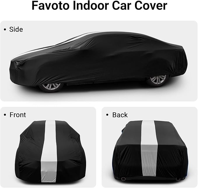 Favoto Dustproof Car Cover Indoor - Sedan Stretch Cover Universal Fit 177-193 Inch Inside Protection Full Car Cover with Storage Bag Breathable Windproof All-Weather Auto Vehicle Cover