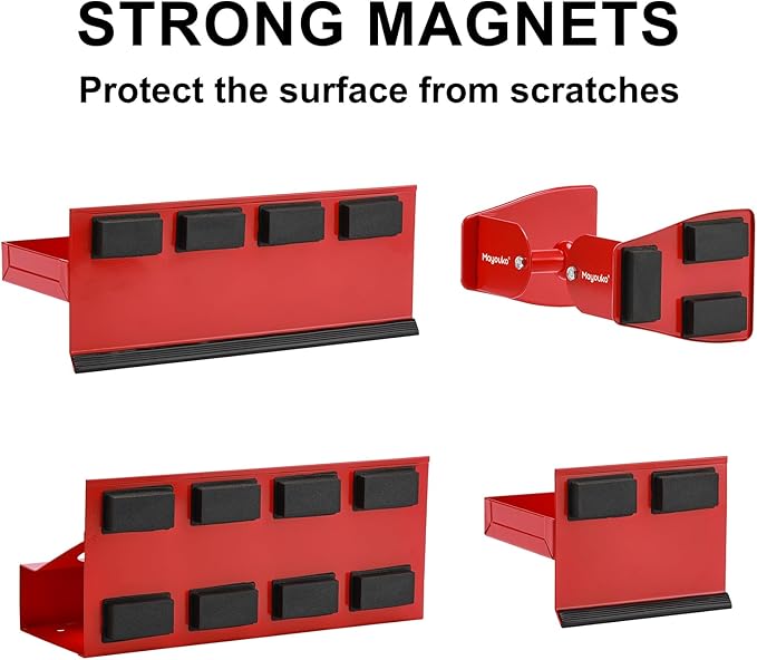 Mayouko Magnetic Toolbox Shelf & Tray Set, 4-Piece Tool Box Cabinet Side Shelf Storage, Workshop, Spray Can & Tissue Holder, Red