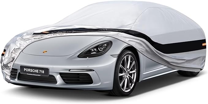 10 Layers Car Cover Custom Fit for Porsche 718, Boxster, Cayman (1996-2025), Waterproof All Weather for Automobiles, Outdoor Full Cover Sun Dust Rain Protection with Cotton. Silver