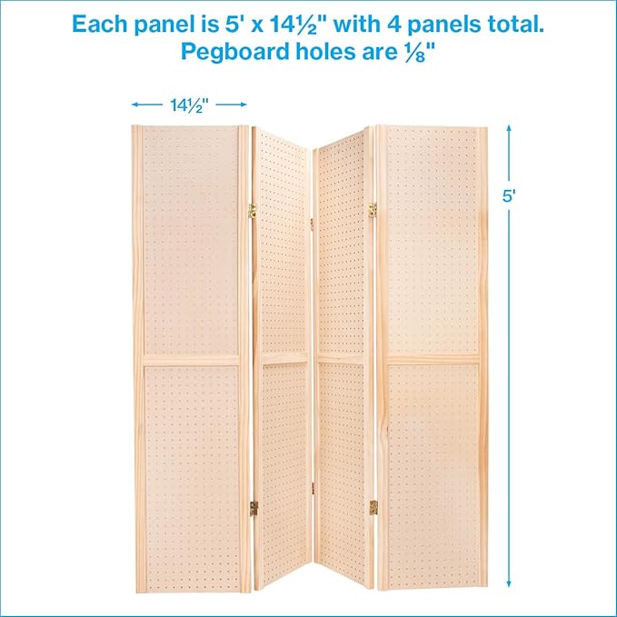 SSWBasics 5 Foot 4-Panel Folding Pegboard Stand for Crafting - Versatile Pegboard Display and Room Divider - Paint-Ready Surface for Customization - Perfect for Trade Shows, Flea Markets, and Home
