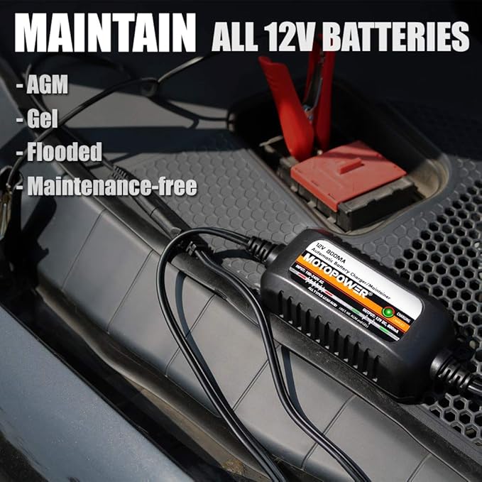 MOTOPOWER MP00205C 12V 800mA Automatic Battery Charger, Battery Maintainer, Trickle Charger, and Battery Desulfator