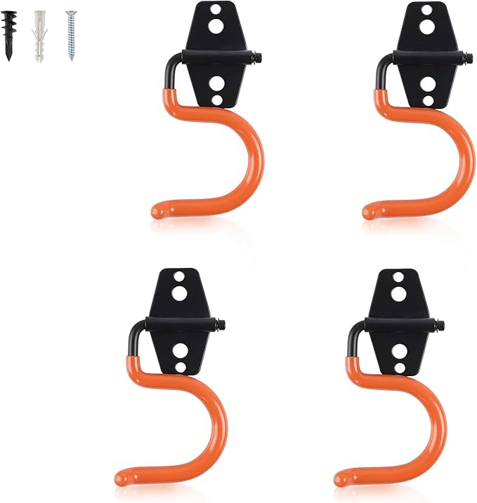 AOBEN Garage Hooks Heavy Duty, Steel Garage Storage Hooks, Utility Tool Hangers and Combinable Wall Mount Garage Hooks for Organizing Ladders, Bikes, Hoses, and More Equipment (Small J, 4 Pack)