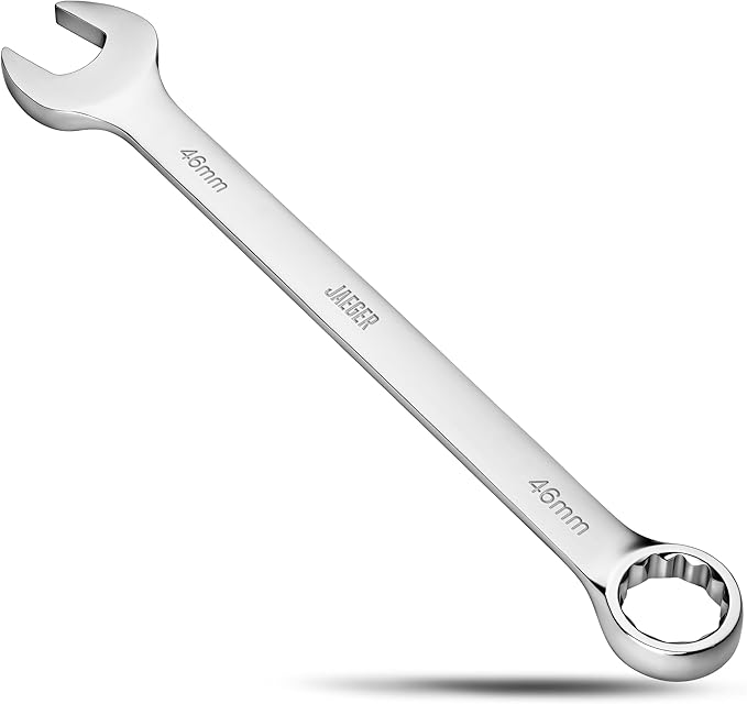 Jaeger 46mm Jumbo Combination Wrench with 15° Offset Box End – Heavy-Duty Metric Wrench with 12-Point Box End, High-Strength Steel, Automotive, Construction, and Mechanical Applications