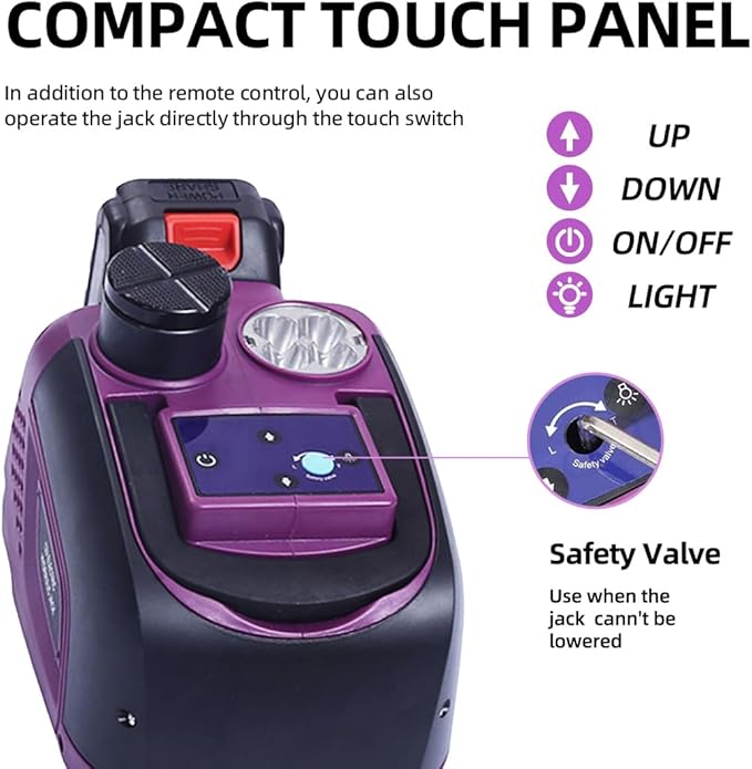 Electric Car Jack Hydraulic Cordless Remote Control 5 Ton 12V Small Portable Cordless Floor Jack Lift for SUV Sedan Vehicle MPV Car Change Tire Emergency Repair Tyre Purple