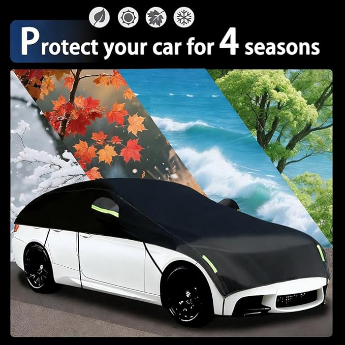 Half Car Cover Car Cover for Sunshade Half Car Body Cover Snow Cover Waterproof Universal Black 210D with Cotton (Sedan)