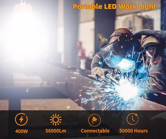 400W LED Temporary Work Light,Portable Hanging Construction Work Light,5000K 56000LM,with ON/Off Button & Hook Jobsite Lighting