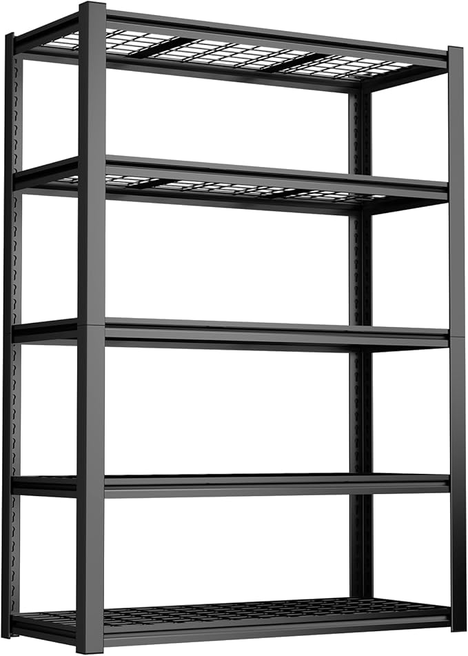 5-Tire Garage Shelving Units Storage Shelves Rack, 72 Inches Height Heavy Duty Adjustable Steel 5000 lbs Metal Shelf for Basement, Garage Organization (Iron Grid Layer, 72" H x 59" W x 24" D)