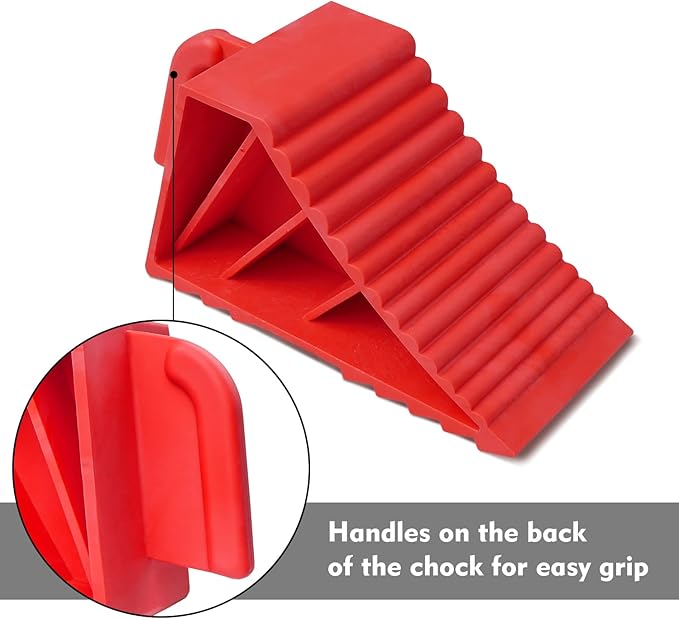 Donext Wheel Chocks Rubber Heavy Duty, Tire Chocks for Travel Trailers, RV, Camper, and Trucks 4-Pack, Red