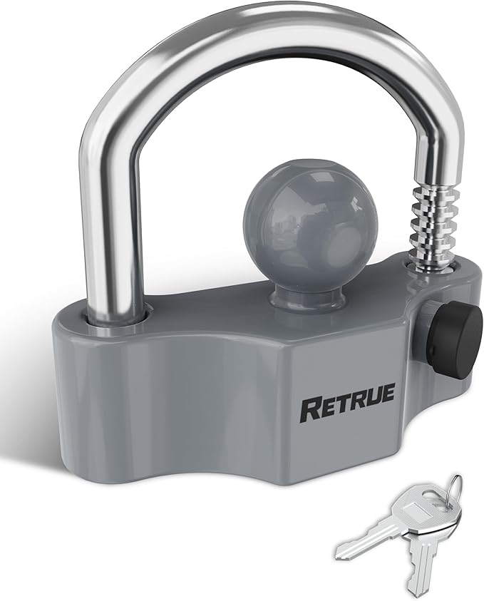 RETRUE Heavy-Duty Universal Widened Coupler Lock Fits 2-5/16 Inch Trailer Ball Locks Hitch Trailer Hitch Lock Adjustable Security Steel Fits 1-7/8 Inch, 2 Inch, 2-5/16 Inch Couplers, Upgraded Gray