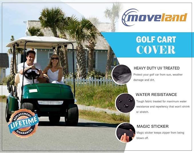moveland 4 Passenger Golf Cart Cover Outdoor Accessories|Waterproof Dust, Extra PVC Coating Custom Cart Cover Compatible with EZ GO, Club Car, Yamaha(Black)