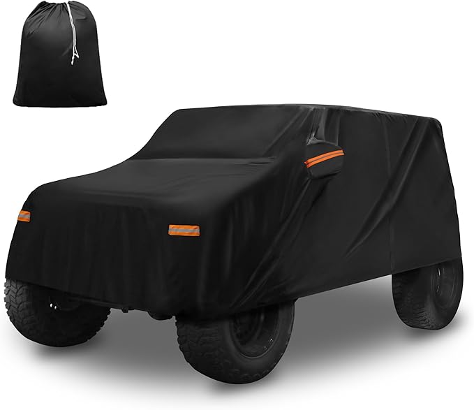 X AUTOHAUX Car Cover for Jeep Wrangler 2DR 2007-2017 Aluminum Film Outdoor Waterproof Sun Rain Snow Hail Protection with Driver Door Zipper