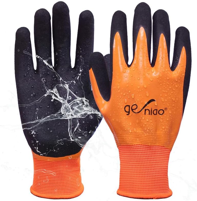 Waterproof Work Gloves for Men Women Double Nitrile Coated Gloves with Non-Slip Palm for Garden Yard Fishing Cleaning