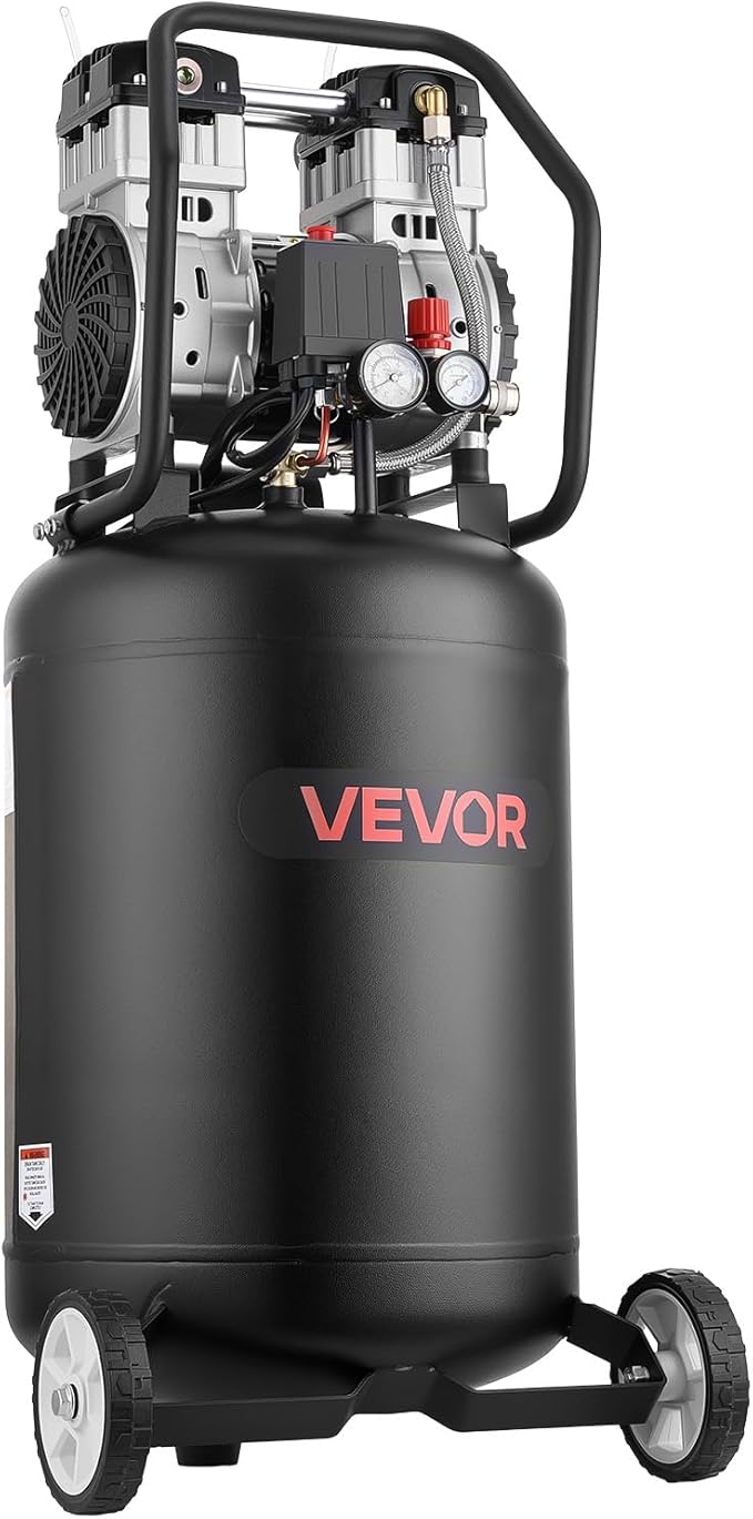 VEVOR 20-Gallon Air Compressor, 2HP 4.5 SCFM at 90PSI, Max 125PSI Pressure Oil-Free Air Compressor Tank, Portable on Wheels for Auto Repair, Tire Inflation, Spray Painting, Woodwork Nailing, 120V
