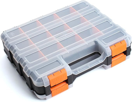Plastic Tool Box,Double Side Tool Organizer Small Parts Tool Box Hardware Organizer with Removable Plastic Dividers for Bead/Screws/Nuts/Nails/Bolts/Bins/Crafts
