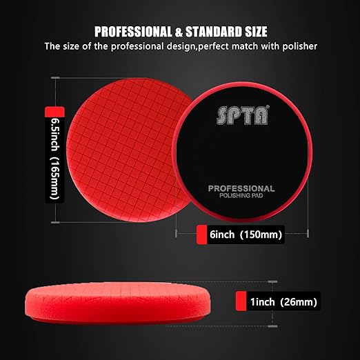 Red T10 Ultra-Fine Finishing Polishing Pad, SPTA 3Pcs 6.5 Inch Face for 6 Inch 150mm Backing Plate Compound Buffing Sponge Pads for Car Buffer Polisher Compounding, Polishing and Waxing -X00224R6B3
