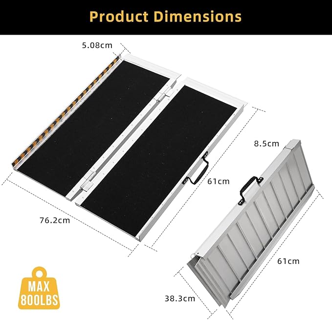 Portable Wheelchair Ramp 2FT, Anti-Slip Aluminum Handicap Ramp for Wheelchair for Wheel Chair Ramp Steps, Home, Cars, Scooter, Curbs, Stairs, Cart