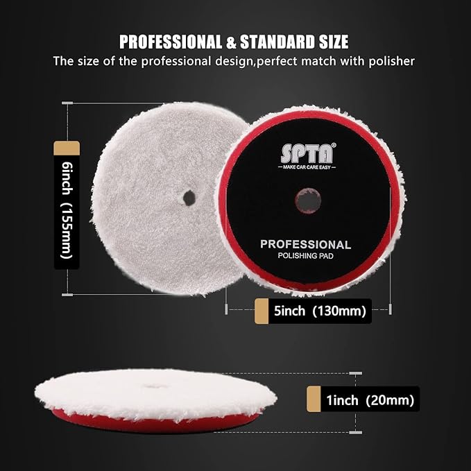 SPTA Microfiber Cutting Pads, Pads 2Pcs 5Inch 125mm Microfiber Finishing Disc Soft Wax Removal Pad for Dual Action Car Polisher Finishing Polishing Waxing -MPBFS5W-2