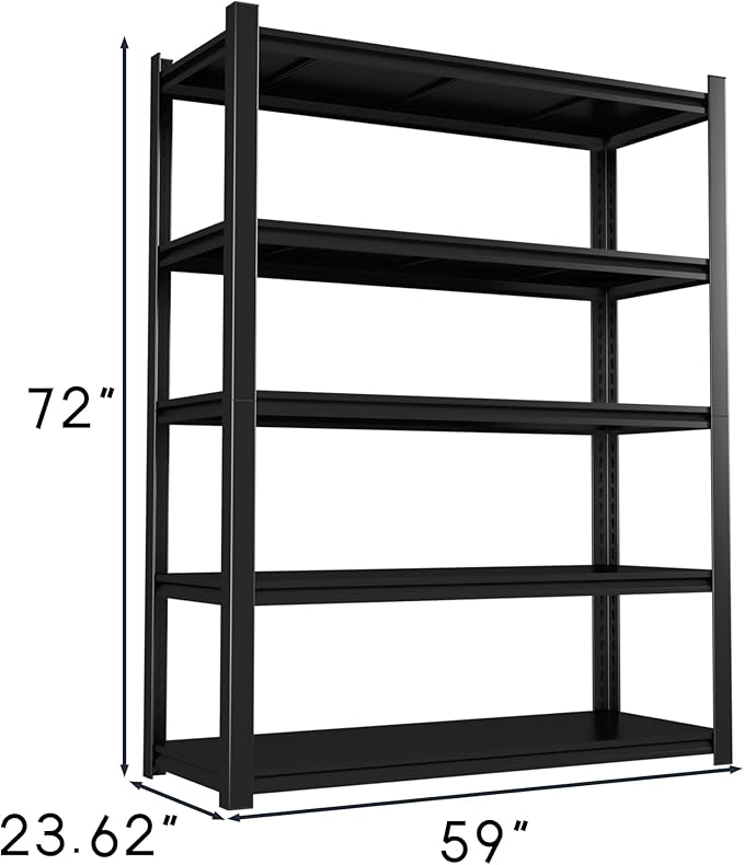 HYCHIKA 5-Tire Garage Shelving Units Storage Shelves Rack, 72 Inches Height Heavy Duty Adjustable Steel 3000 lbs Industrial Metal Shelf for Basement, Garage Organization (72" H x 59" W x 24" D)