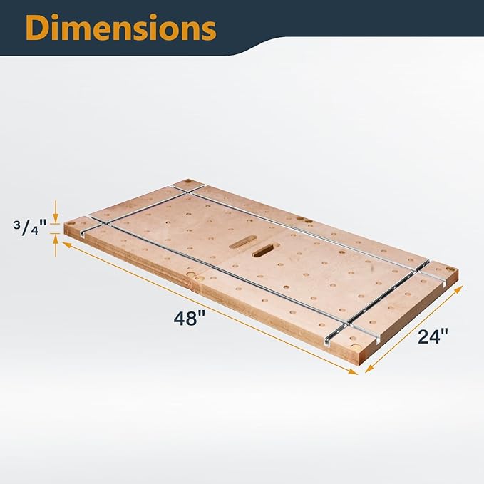 POWERTEC Arachni-Flex 24" x 48" Foldable Workbench Tabletop - Portable Work Surface with Pre-drilled Dog Holes, T-Tracks & Quick-Insert Locks for Arachni Flex Woodworking Collapsible Workstand (72034)