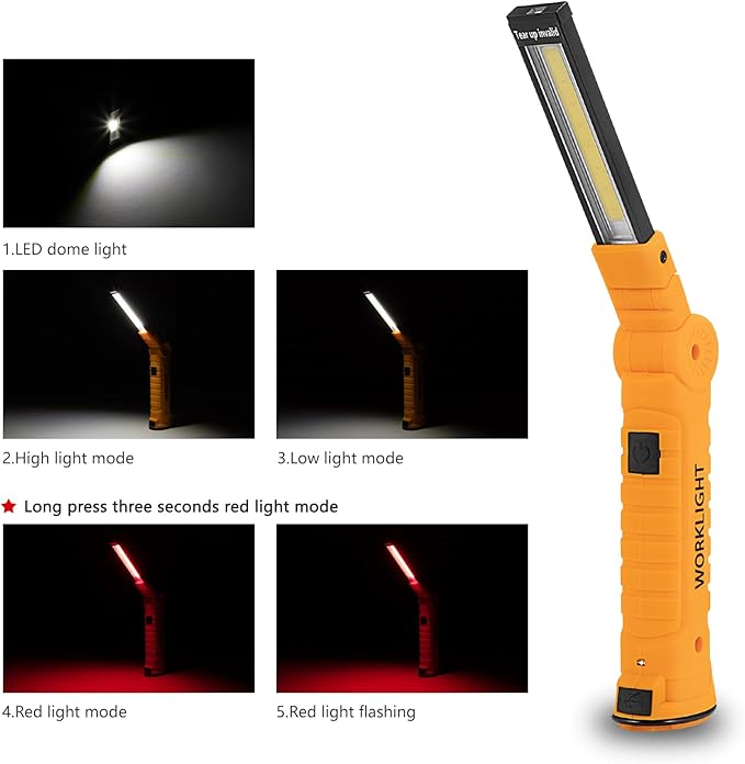 Lmaytech 4 Pack Rechargeable LED Work Lights with Magnetic Base and 360° Rotation, 5 Modes for BBQ, Camping, Reading, and Car Repair