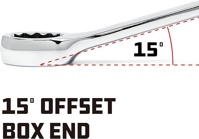 Powerbuilt SAE 7/16-Inch Combination Wrench, 12 Point Double Ended Box and Open End, 15 Degree Offset - 644143