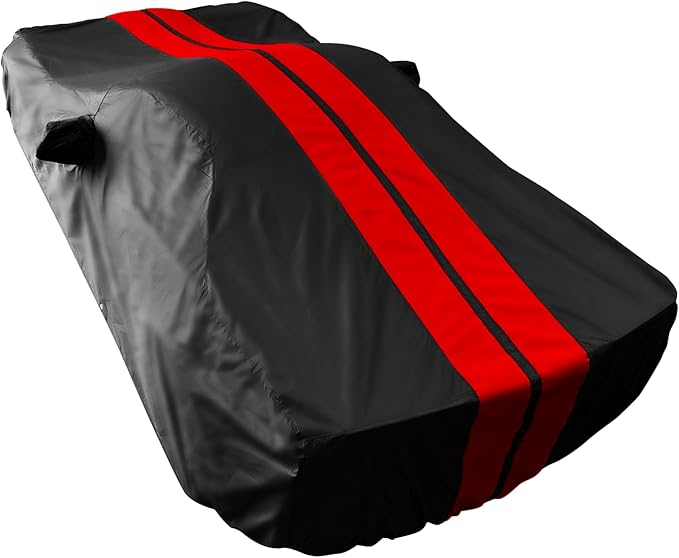 SR1 Performance USA C6 Corvette Car Cover Custom Fit Outdoor/Indoor UV Rain Protection - Ultraguard Plus 300 Denier High End for 2005-2013 C6, Z06, Grand Sport, ZR1 Corvettes (Black with Red Stripes)