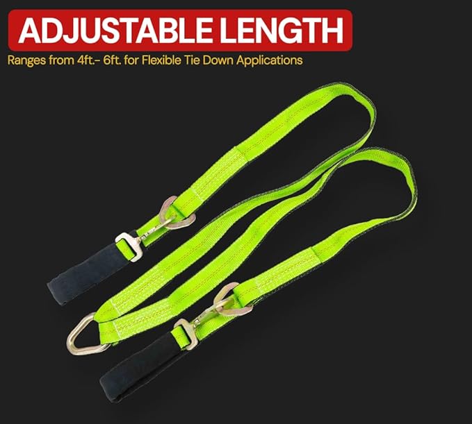 Mytee Products V-Bridle Strap 2" x 4' w/Snap Hooks w/Cordura Sleeve and Axle Straps, D Ring Middle, for Car Hauler, Rollback, Flat Bed, Tow Truck, Wreck & Recovery
