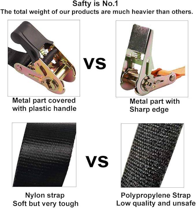 Endless Ratchet Tie Down Straps Heavy Duty Cargo Tie Downs, Sturdy Nylon Black Strap Down Ratcheting Securing Straps, Track Spring Fittings, Tie-Down Motorcycles, Trailer Loads, Kayak
