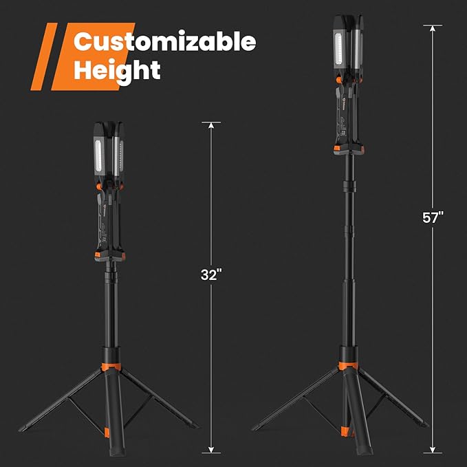 gogonova 2026 Rechargeable Work Light with Stand, 4 in 1 Cordless Camping Light, 700/1200/2200 Lumens, 4000/6500K Dimmable LED Work Lamp with Detachable Tripod（Grey）