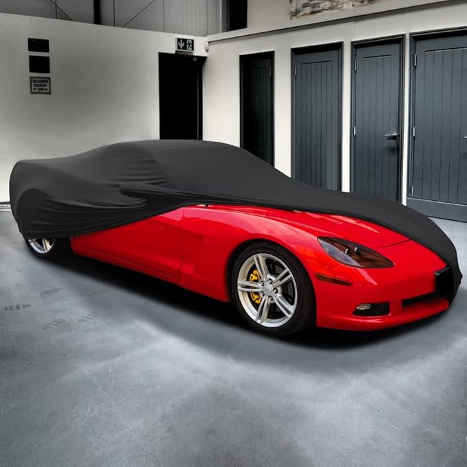 WinPower Indoor Sports Car Cover Stretch Dustproof Protection Full Car Cover for Underground Garage, Car Show, Black