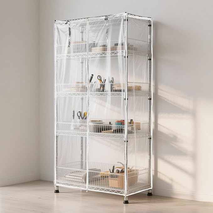Waterproof Shelf Cover,Durable Dustproof Storage Wire Rack Covers,Outdoor Shelving Covers for Wire Shelves with Zipper 42''x18''x72'',Clear,Cover Only