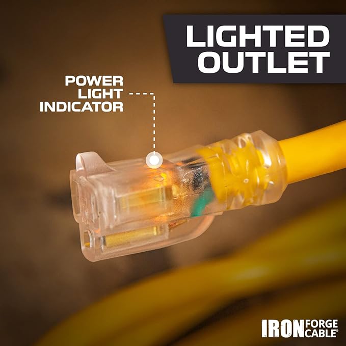 Iron Forge Cable Outdoor Extension Cord 75 Ft - 10 Gauge Heavy Duty Extension Cord, 15 AMP, 10/3 Yellow Power Cable SJTW Weatherproof with 3 Prong