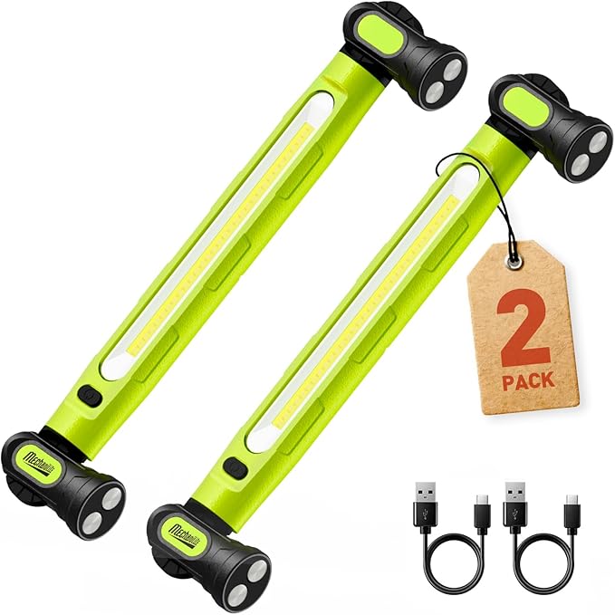 2Pack MechaniLite Under Hood Work Light Bar, 3000LM LED Magnetic Light Bar with Hooks, 5200mAh Cordless Rechargeable Hood Light for Mechanic/Car Repairing/Garage-Green