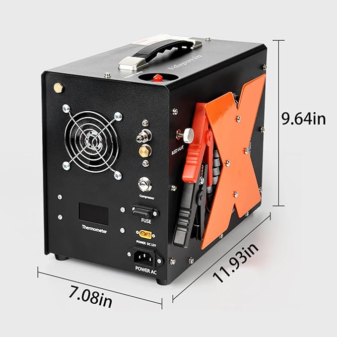 PCP Air Compressor, Auto-Shutdown Compressor, Dual Power Supply DC12V/AC 120V, 4500 PSI/30 MPa, Built-in Cooling Fan, High-Pressure Tank Compressor for PCP Air Rifles, Paintball, Diving Tanks