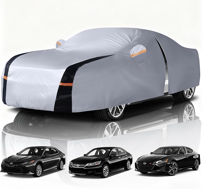 Car Cover Waterproof All Weather, 10 Layers Outdoor Car Covers for Automobiles - Sun & Rain Protector Full Exterior Covers. Custom Fit Accord, Camry, Fusion, Sonata, etc. A2 (Gift Towel/Storage Bag)
